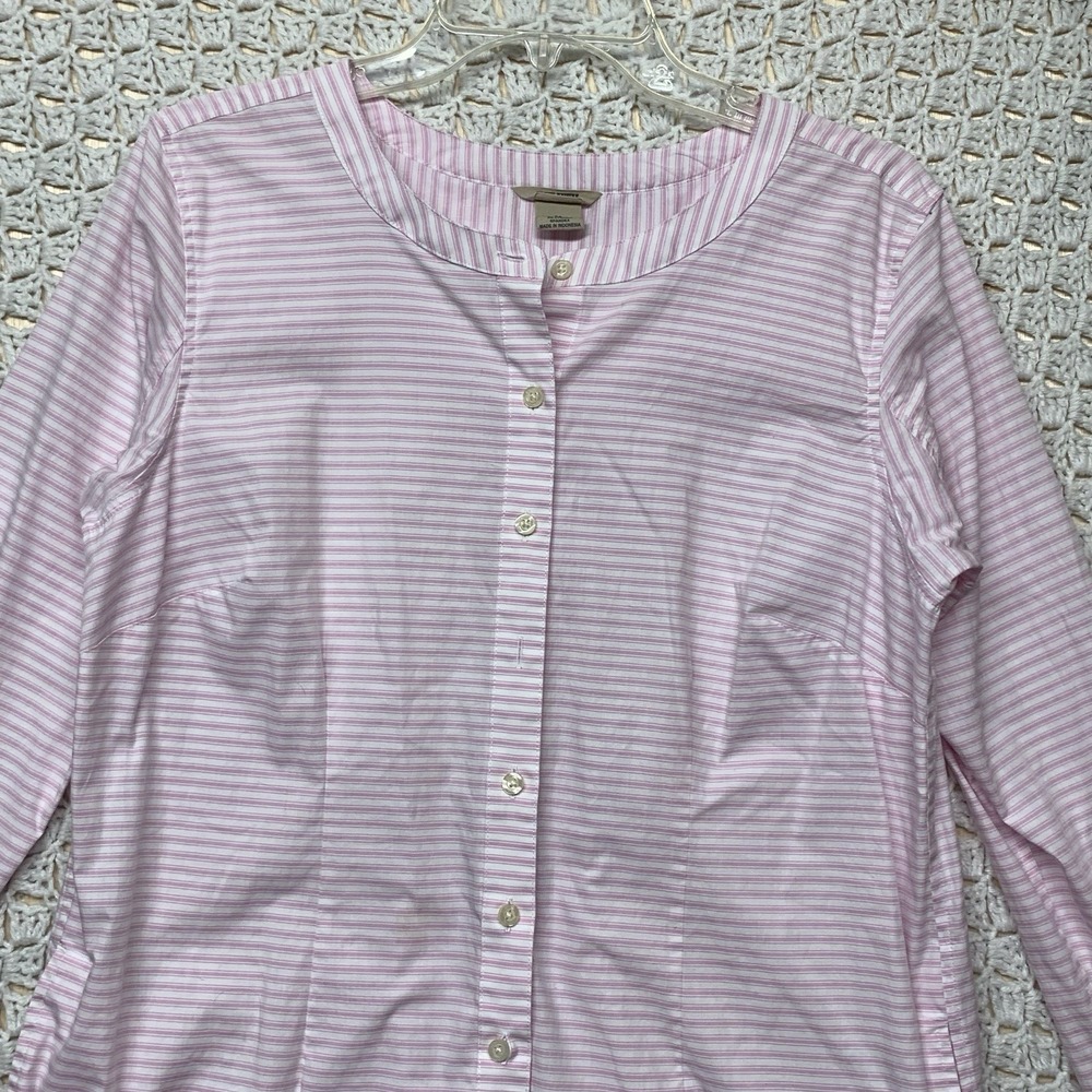Duluth Trading Wrinklefighter Tunic Top‎ Blouse  M Pink White Striped 2-Pocket - Picture 2 of 10